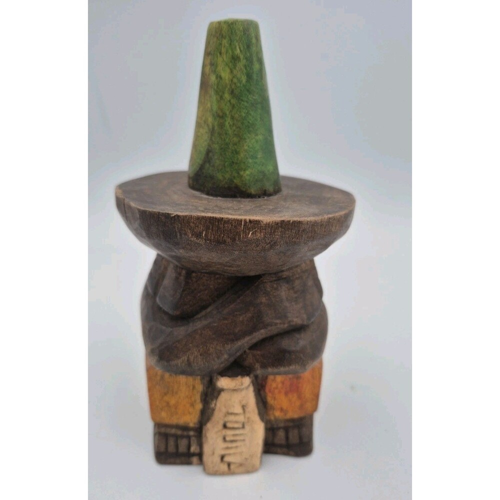 Vintage Wooden Hand crafted Sombrero Sculpture Made In Mexico Ring Holder